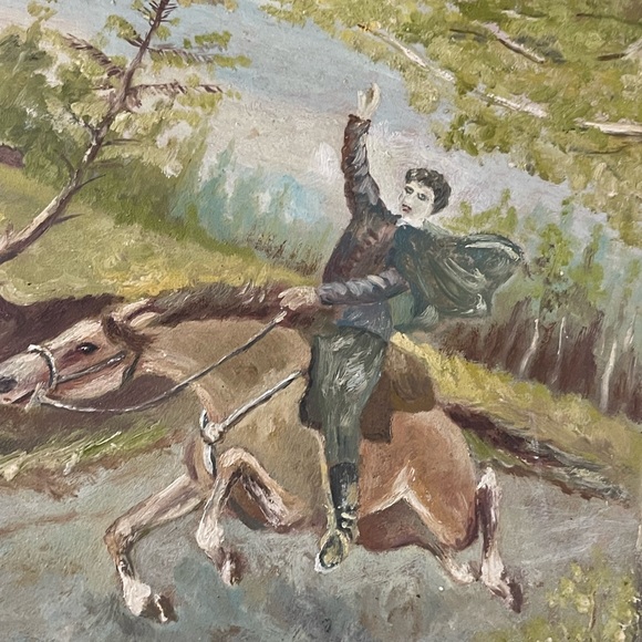 Vintage Signed oil painting Man on horse gold gilt ornate wood frame - Picture 5 of 16